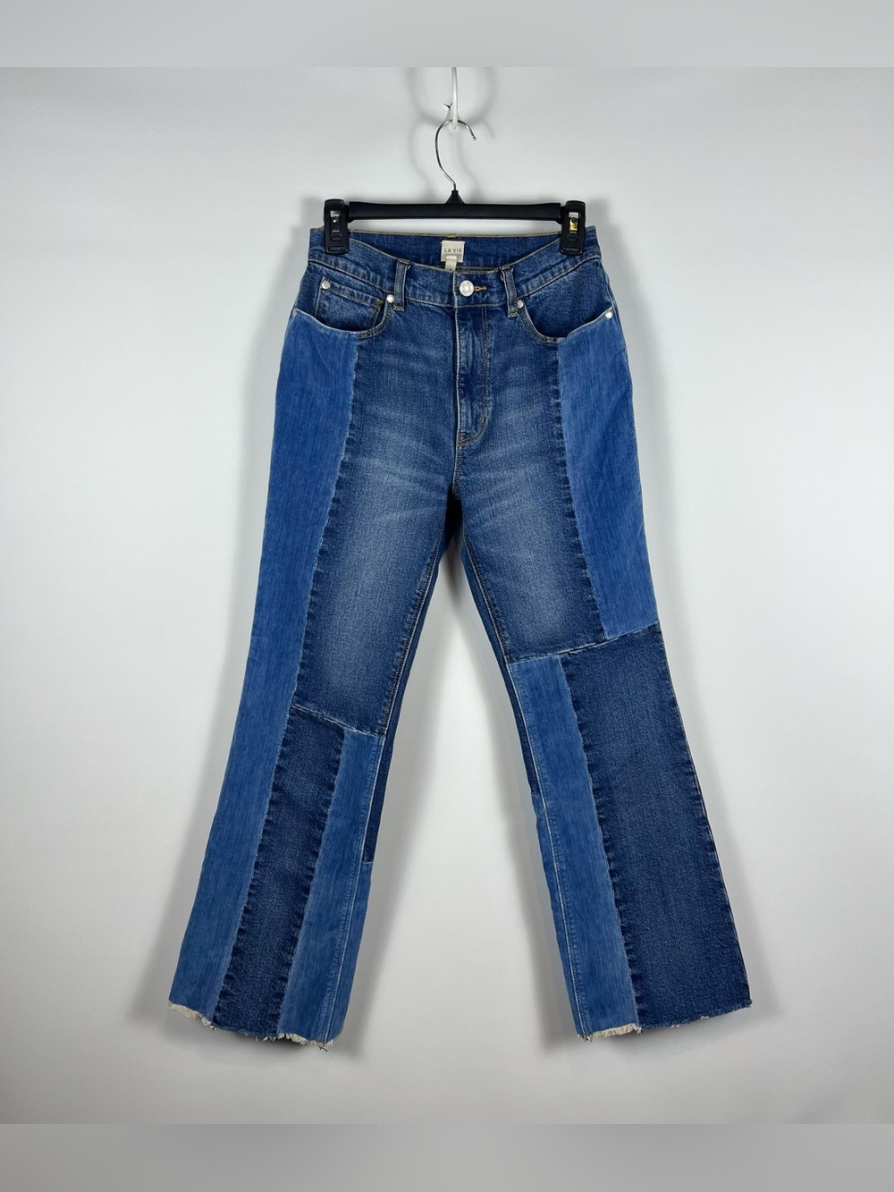 La Vie by Rebecca Taylor Amelie Patchwork Crop Flare Jeans Size 26 Inseam 27”